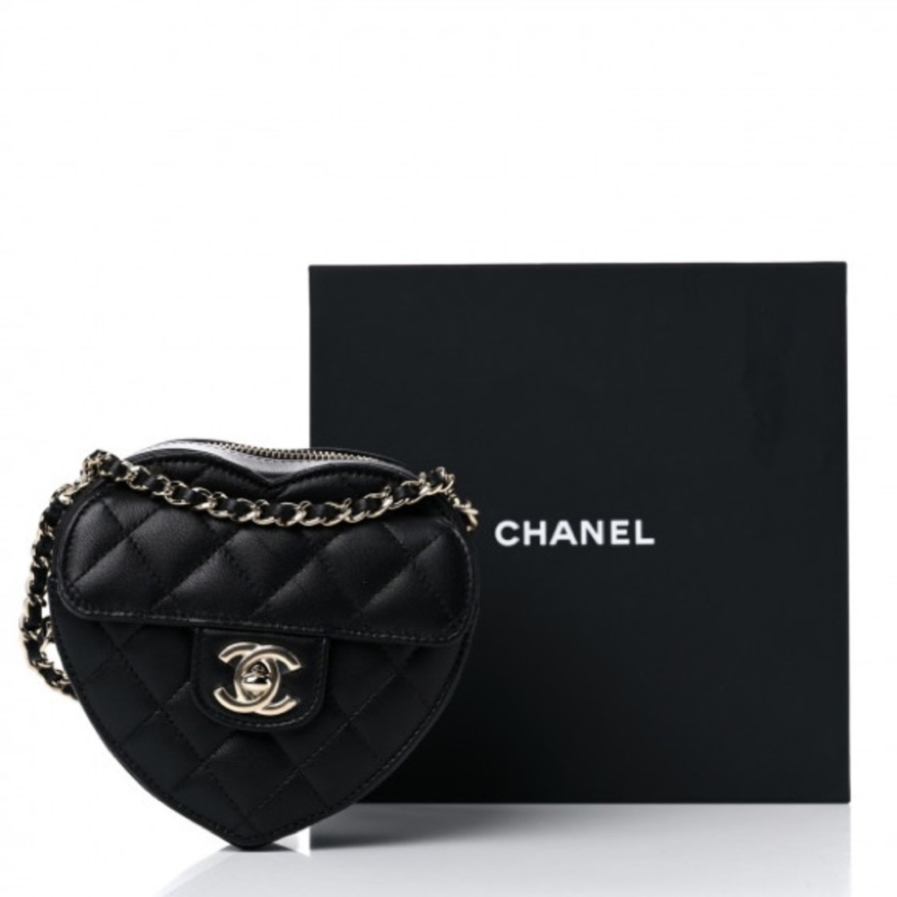 Chanel small crossbody Heart bag with chain in black Mini 22S - Picture 4 of 14